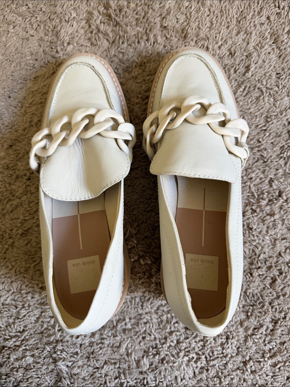 Dolce Vita Off-White Chain-Trim Loafers